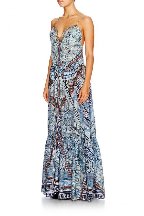 Camilla Antique Batik Tiered Shoestring Dress